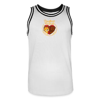 Motif de l’amitié entre chiens et chats - Maillot de basket Homme - blanc/noir - Devant - AI Model Male 185 dark (185cm)