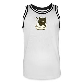 Verspielter Spitz (Hund) im Bad mit Seifenblasen - Männer Basketball-Trikot - Weiß/Schwarz - Vorne - AI Model Male 185 dark (185cm)