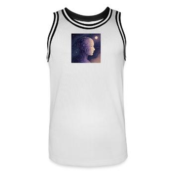 Digitales Bewusstsein – Futuristisches KI T-Shirt - Männer Basketball-Trikot - Weiß/Schwarz - Vorne - AI Model Male 185 dark (185cm)