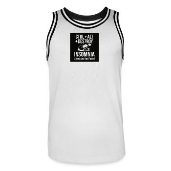 Insomnia Meme Graphic Tee - Men's Basketball Jersey - white/black - Front - AI Model Male 185 dark (185cm)