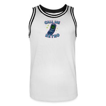 Retro Flip Phone Call Me Design - Men's Basketball Jersey - white/black - Front - AI Model Male 185 dark (185cm)