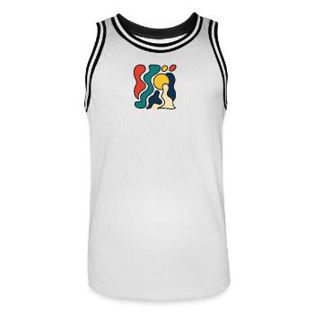 Abstract design with yellow sun - Men's Basketball Jersey - white/black - Front - AI Model Male 185 dark (185cm)