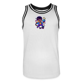 Lion DJ in retro design - Men's Basketball Jersey - white/black - Front - AI Model Male 185 dark (185cm)