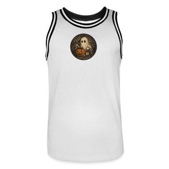 Spooky Halloween Vintage Ghost Scene with Pumpkin - Men's Basketball Jersey - white/black - Front - AI Model Male 185 dark (185cm)