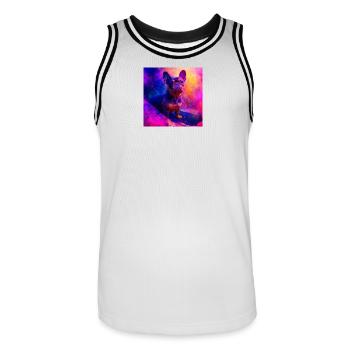 Bouledogue français coloré Art Design - Maillot de basket Homme - blanc/noir - Devant - AI Model Male 185 dark (185cm)