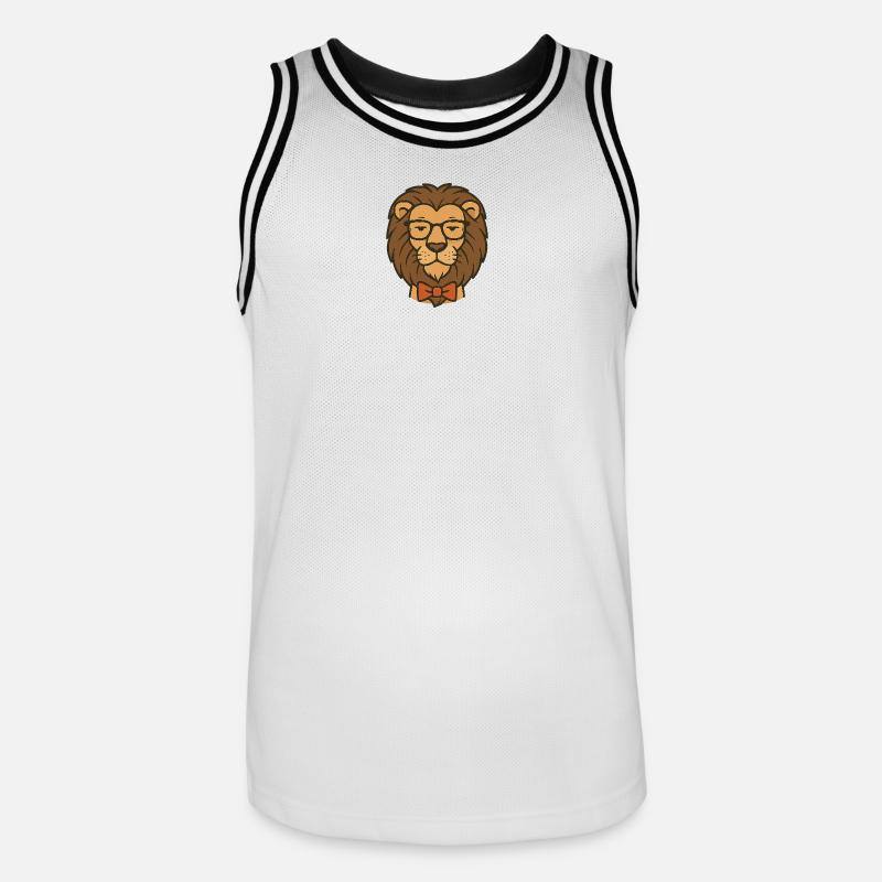 Löwe mit Brille und Fliege - Männer Basketball-Trikot - Weiß/Schwarz