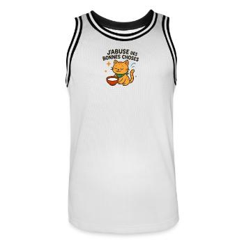 Zen cat enjoying the good things - Men's Basketball Jersey - white/black - Front - AI Model Male 185 dark (185cm)