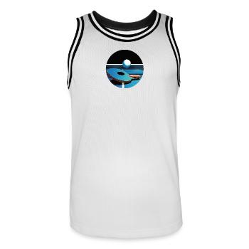Pingpong Vector Blue Table Tennis Flair - Men's Basketball Jersey - white/black - Front - AI Model Male 185 dark (185cm)
