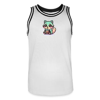 Kawaii Waschbär trinkt Boba Tee - Männer Basketball-Trikot - Weiß/Schwarz - Vorne - AI Model Male 185 dark (185cm)
