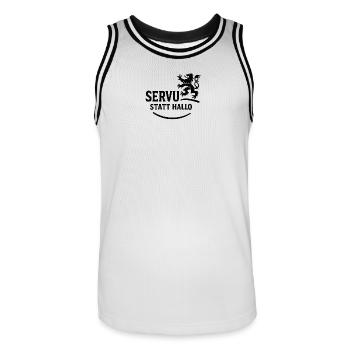 Servus statt Hallo – Bayerischer Dialekt Spruch  - Männer Basketball-Trikot - Weiß/Schwarz - Vorne - AI Model Male 185 dark (185cm)