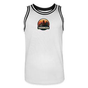 Insigne panoramique du château de Thuringe - Maillot de basket Homme - blanc/noir - Devant - AI Model Male 185 dark (185cm)