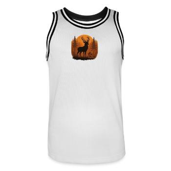 Hirschsilhouette Herbstwald - Männer Basketball-Trikot - Weiß/Schwarz - Vorne - AI Model Male 185 dark (185cm)