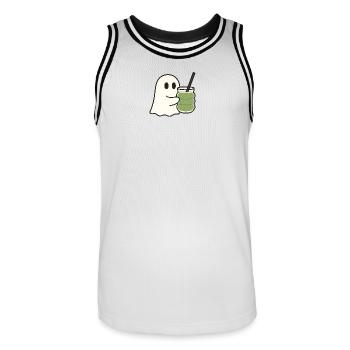Sweet spirit with matcha latte in a trendy glass - Men's Basketball Jersey - white/black - Front - AI Model Male 185 dark (185cm)