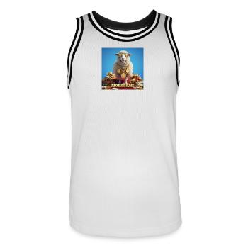 Bling Sheep with Coin Chains - Men's Basketball Jersey - white/black - Front - AI Model Male 185 dark (185cm)