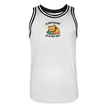 Chaton Endormi et Slogan Ironique - Maillot de basket Homme - blanc/noir - Devant - AI Model Male 185 dark (185cm)