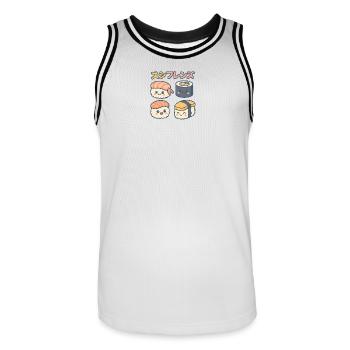 Sushi Friends Kawaii Motif - Men's Basketball Jersey - white/black - Front - AI Model Male 185 dark (185cm)