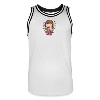 Kawaii Girl Music Cat - Men's Basketball Jersey - white/black - Front - AI Model Male 185 dark (185cm)