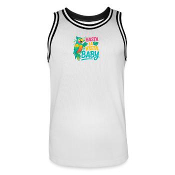 Hasta La Vista Baby Papagei Premium Shirt - Männer Basketball-Trikot - Weiß/Schwarz - Vorne - AI Model Male 185 dark (185cm)