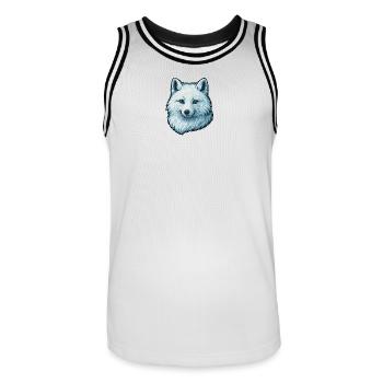 Illustration de visage de loup bleu - Maillot de basket Homme - blanc/noir - Devant - AI Model Male 185 dark (185cm)