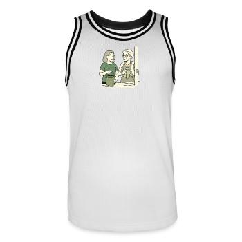 Oma Karin  - Männer Basketball-Trikot - Weiß/Schwarz - Vorne - AI Model Male 185 dark (185cm)