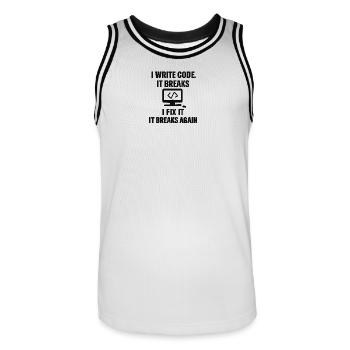 I Write Code – Funny Programmer T-Shirt - Männer Basketball-Trikot - Weiß/Schwarz - Vorne - AI Model Male 185 dark (185cm)
