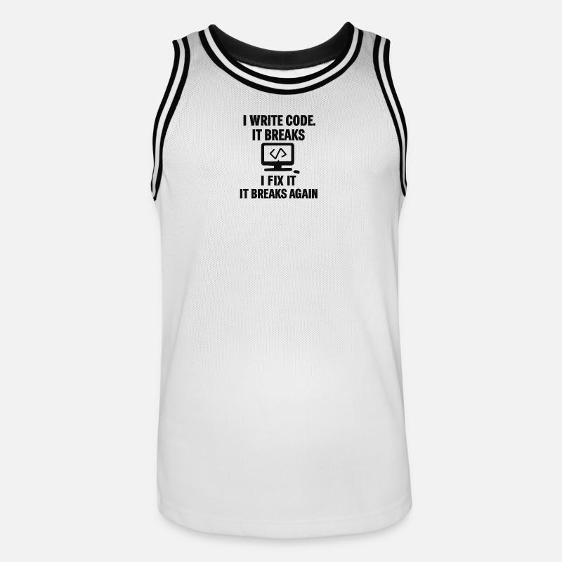I Write Code – Funny Programmer T-Shirt - Men's Basketball Jersey - white/black