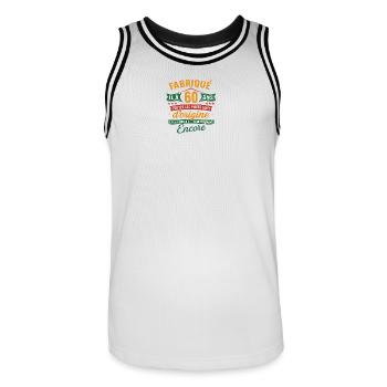 60 ans d’origine, Cadeau anniversaire humour - Maillot de basket Homme - blanc/noir - Devant - AI Model Male 185 dark (185cm)
