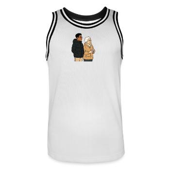 Grandma Karin with her grandson - Men's Basketball Jersey - white/black - Front - AI Model Male 185 dark (185cm)