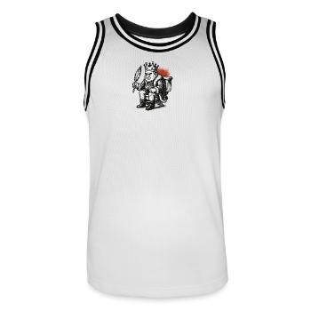 King on throne with a feather - Men's Basketball Jersey - white/black - Front - AI Model Male 185 dark (185cm)