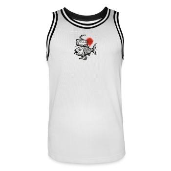 Une vague de poisson d’un tramway et un soleil rouge - Maillot de basket Homme - blanc/noir - Devant - AI Model Male 185 dark (185cm)