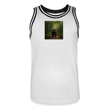 Sunbeams Bear in Forest - Men's Basketball Jersey - white/black - Front - AI Model Male 185 dark (185cm)
