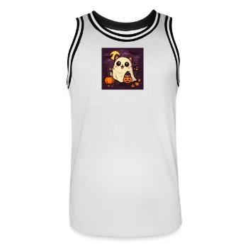 Câlin Halloween Chat fantôme - Maillot de basket Homme - blanc/noir - Devant - AI Model Male 185 dark (185cm)