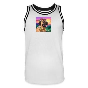 Mastiff with floral wreath - Men's Basketball Jersey - white/black - Front - AI Model Male 185 dark (185cm)