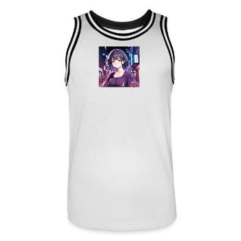 Néon Anime Fille Tokyo Nuits Rose Violet Vaporwave - Maillot de basket Homme - blanc/noir - Devant - AI Model Male 185 dark (185cm)