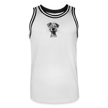 Croquis Chien Portrait Effronté - Maillot de basket Homme - blanc/noir - Devant - AI Model Male 185 dark (185cm)