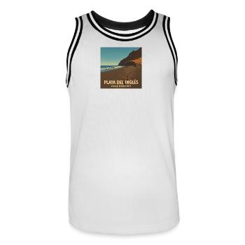 Playa del Ingles in Valle Gran Rey - Men's Basketball Jersey - white/black - Front - AI Model Male 185 dark (185cm)