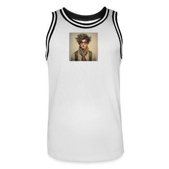 Vintage Portrait with Colorful Scarf - Men's Basketball Jersey - white/black - Front - AI Model Male 185 dark (185cm)