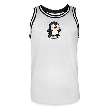 Pingouin en mouvement : saut joyeux - Maillot de basket Homme - blanc/noir - Devant - AI Model Male 185 dark (185cm)
