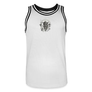 Odin Kriegsgott mit Raben Hugin und Munin - Männer Basketball-Trikot - Weiß/Schwarz - Vorne - AI Model Male 185 dark (185cm)