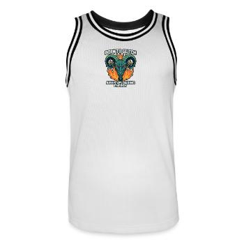 Born to Glitch – Aries Uploading Energy - Men's Basketball Jersey - white/black - Front - AI Model Male 185 dark (185cm)