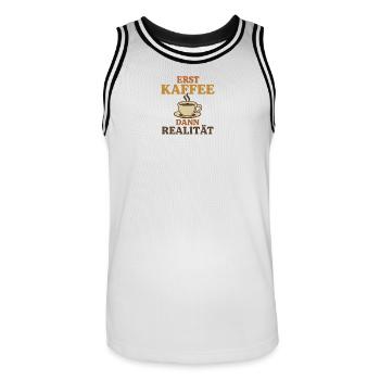 Erst Kaffee Dann Realität - Männer Basketball-Trikot - Weiß/Schwarz - Vorne - AI Model Male 185 dark (185cm)