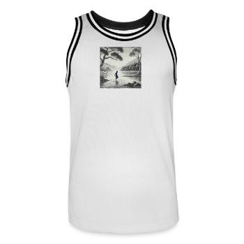 Silhouette am See im Mondlicht - Männer Basketball-Trikot - Weiß/Schwarz - Vorne - AI Model Male 185 dark (185cm)