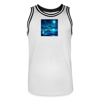 Moonlit Night Dolphin Jumps - Men's Basketball Jersey - white/black - Front - AI Model Male 185 dark (185cm)