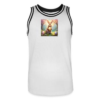 Spring bunny with gold Easter egg - Men's Basketball Jersey - white/black - Front - AI Model Male 185 dark (185cm)
