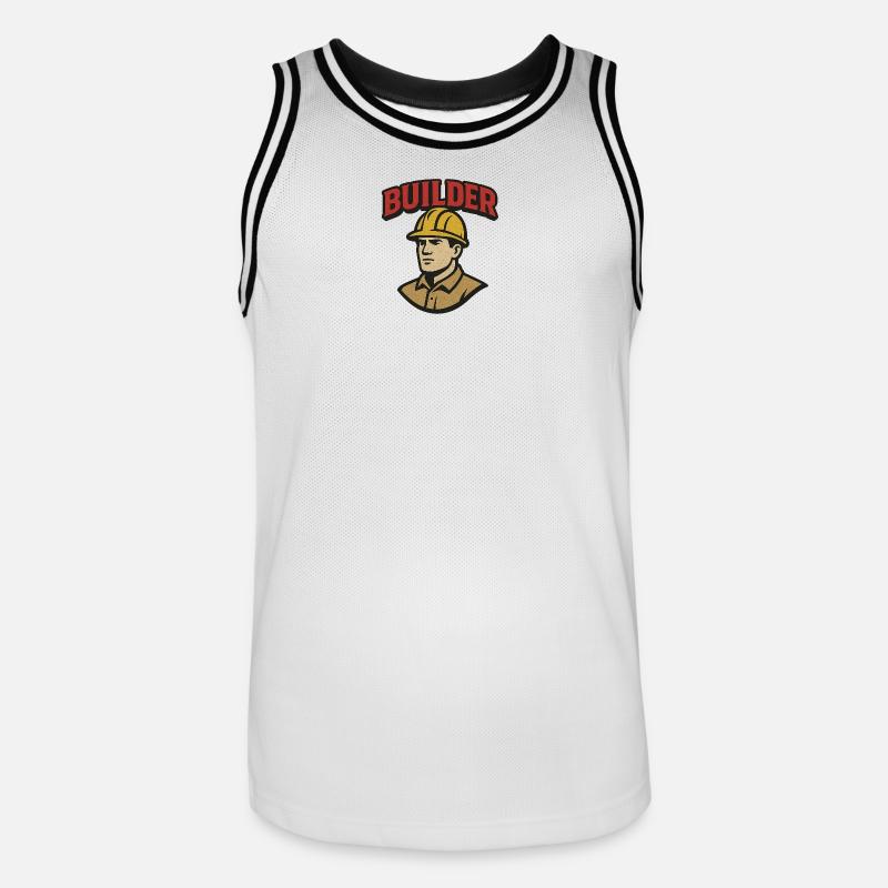 Construction Worker Retro Logo with Helmet - Men's Basketball Jersey - white/black