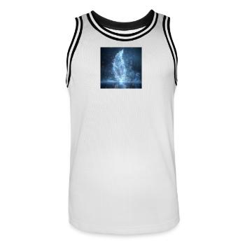 Ethereal Feather Luminous – Symbol of Light - Men's Basketball Jersey - white/black - Front - AI Model Male 185 dark (185cm)