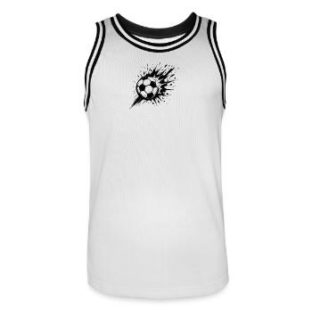 Explodierender Fußball in Schwarzweiß - Männer Basketball-Trikot - Weiß/Schwarz - Vorne - AI Model Male 185 dark (185cm)