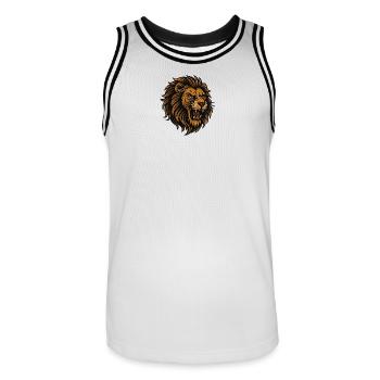 Lion's head in golden brown style - Men's Basketball Jersey - white/black - Front - AI Model Male 185 dark (185cm)