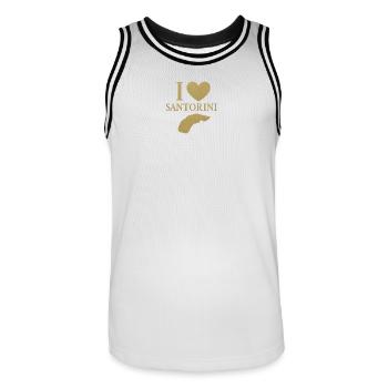 I love Santorini Gold - Men's Basketball Jersey - white/black - Front - AI Model Male 185 dark (185cm)
