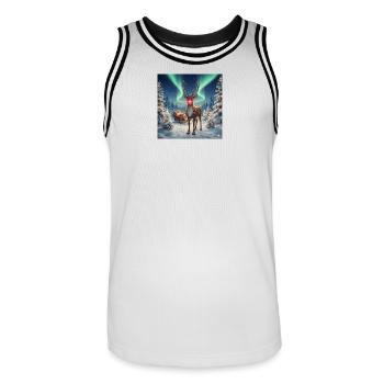 Rudolph in the Polar Forest - Men's Basketball Jersey - white/black - Front - AI Model Male 185 dark (185cm)